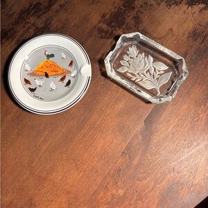 2 vintage ashtrays, Villeroy & Boch ceramic and etched glass